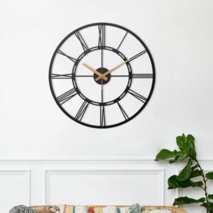 Unique Black Metal Wall Clock With White Roman Numbers