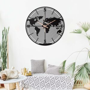 World Map Oversize Metal Wall Clock