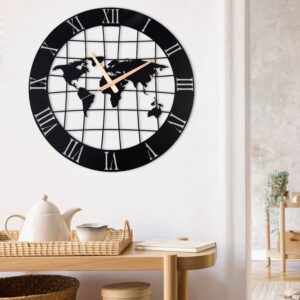 World Map Wall Clock with Roman Numbers