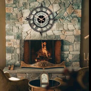 Compass Clock, Oversized Wall Clock, Metal Wall Clock, Black Wall Clock, Farmhouse Clock, Unique Wall Clock, Gift For Her, Clocks For Wall