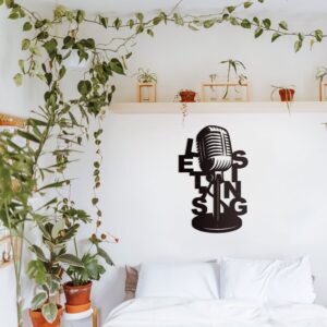 Microphone Wall Decor,Music Metal Wall Decor,Modern New Home Gift,Young Room Art Decor Housewarming Gifts Idea Wall Hanging Decoration
