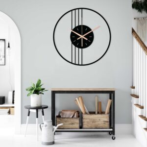 Geometric Clock, Large Wall Clock, Silent Wall Clock, Modern Minimalist Clock, Black Unique Wall Clock, Housewarming Gift, Clocks For Wall