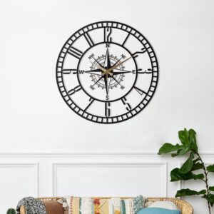 Wall Clock, Compass Silent Metal Wall Clock ,Nautical Wall Clock, Contemporary Wall Clock With Numbers, Unique Wall Clock, Laser Cut Clock