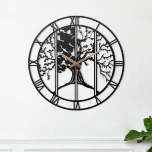 Four Season Tree Wall Clock, Unique Wall Clock, Retro Wall Clock, Boho Wall Clock, Roman Numerals Clock, Black Wall Clock, Small Wall Clock