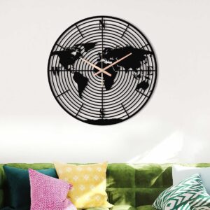 World Map Wall Clock,  Oversized Wall Clock, Metal Wall Clock, Unique Wall Clock, Large Wall Clock, Small Farmhouse Clock, Laser Cut Clock