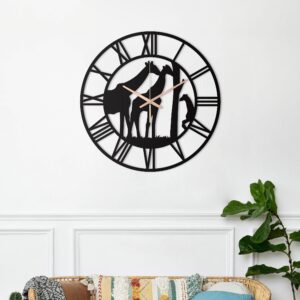 Giraffe Clock, Oversized Wall Clock, Metal Wall Clock, Nature Large Wall Clock, New Home Decor And Gifts, Black Wall Clock, Clocks For Wall