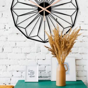 Minimalist Clock, Geometric Wall Clock, Black Metal Clock, Flower Wall Clock, House Warming Gift, Extra Large Clock, Metal Unique Wall Clock