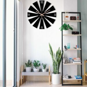 Wind Rose Clock, Oversized Wall Clock, Unique Wall Clock, Black Wall Clock, Small Game Room Clock, Sunburst Wall Clock, Laser Cut Clock