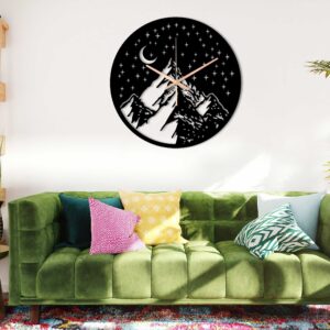 Mountain Star Moon Clock, Decorative Clock, Oversized Wall Clock, Metal Wall Clock, Small Wall Clock, Unique Wall Clock, Laser Cut Clock