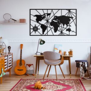 Compass World Map Large Metal Wall Decor,Home Decor And Gifts,Livingroom Decor,Home Interior Decoration Housewarming Gift Metal Sign Decor