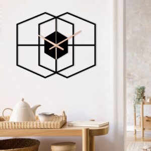 Hexagon Wall Clock, Geometric Wall Clock, Minimalist Clock, Black Wall Clock, Metal Art Wall Clock, Unique Wall Clock, Large Metal Clock