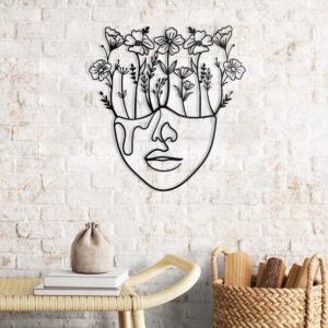 Minimalist Woman Face Decor, Minimalist Flowers Art, Oversized Room Decor, Farmhouse Decor, Metal Wall Decor, Officiant Gift