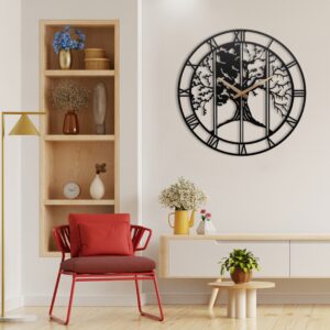 Tree Wall Clock, Large Tree Wall Clock, Black Tree Wall Clock, Small Metal Black Roman Numerals Wall Clock Farmhouse Waterproof Wall Clock