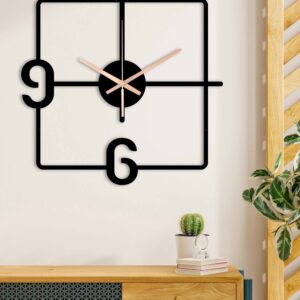 Large Square Wall Clock, Oversized Wall Clock, Unique Wall Clock, Minimalist Clock, Black Wall Clock, Metal Wall Clock, Silent Wall Clock