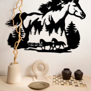 Horses Metal Wall Decor, Forest Metal Wall Decor,, Farmhouse Wall Decor, Housewarming Gift, Mantel Decor, Wall Hanging Black Metal Decore
