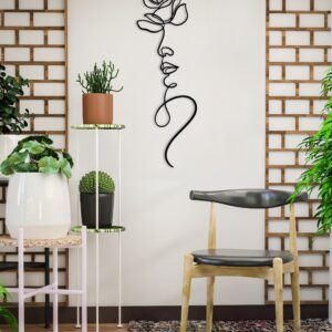 Metal Wall Decor, Flowers Minimalist Decor, Woman Face Abstract Wall Art, Housewarming Gift, Aesthetic Room Decor, Wal Hanging, Wall Art