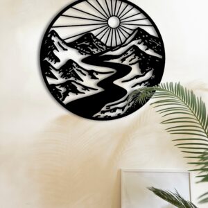 Metal Wall Decor, Oversized Wall Decor, Farmhouse Wall Decor, New Home Gift, Sun Livingroom Wall Decor, Mountain River Wall Decor