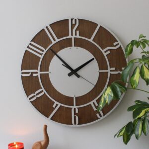 Silver Wall Clock, Metal And Walnut Wood Clock, Silent Wall Clock, Oversized Wall Clock, Farmhouse Clock, Unique Wall Clock, Clocks For Wall