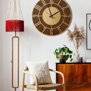 Gold Wall Clock, Metal And Walnut Wood Clock, Silent Wall Clock, Oversized Wall Clock, Farmhouse Clock, Unique Wall Clock, Clocks For Wall