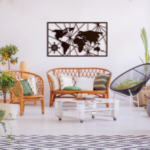 Compass World Map Large Metal Wall Decor/Industrial Office Wall Hanging Art/Home Interior Decoration Housewarming Gift Metal Sign Decor